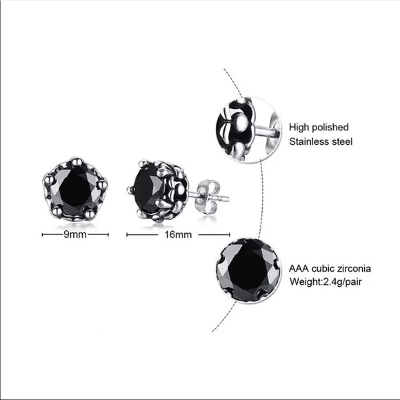 9 mm Stainless Steel CZ Diamond Stud Earrings - Picture 2 of 5